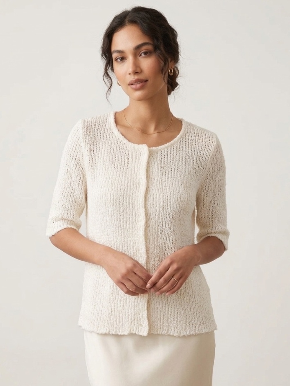 Amina Rubinacci Italian Shimmer Knit Short Sleeve Cardigan Quiet Luxury